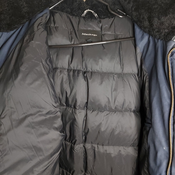 Mackage Men's Blue Down Leather Asiatic Racoon Fur Coat - Picture 10 of 16